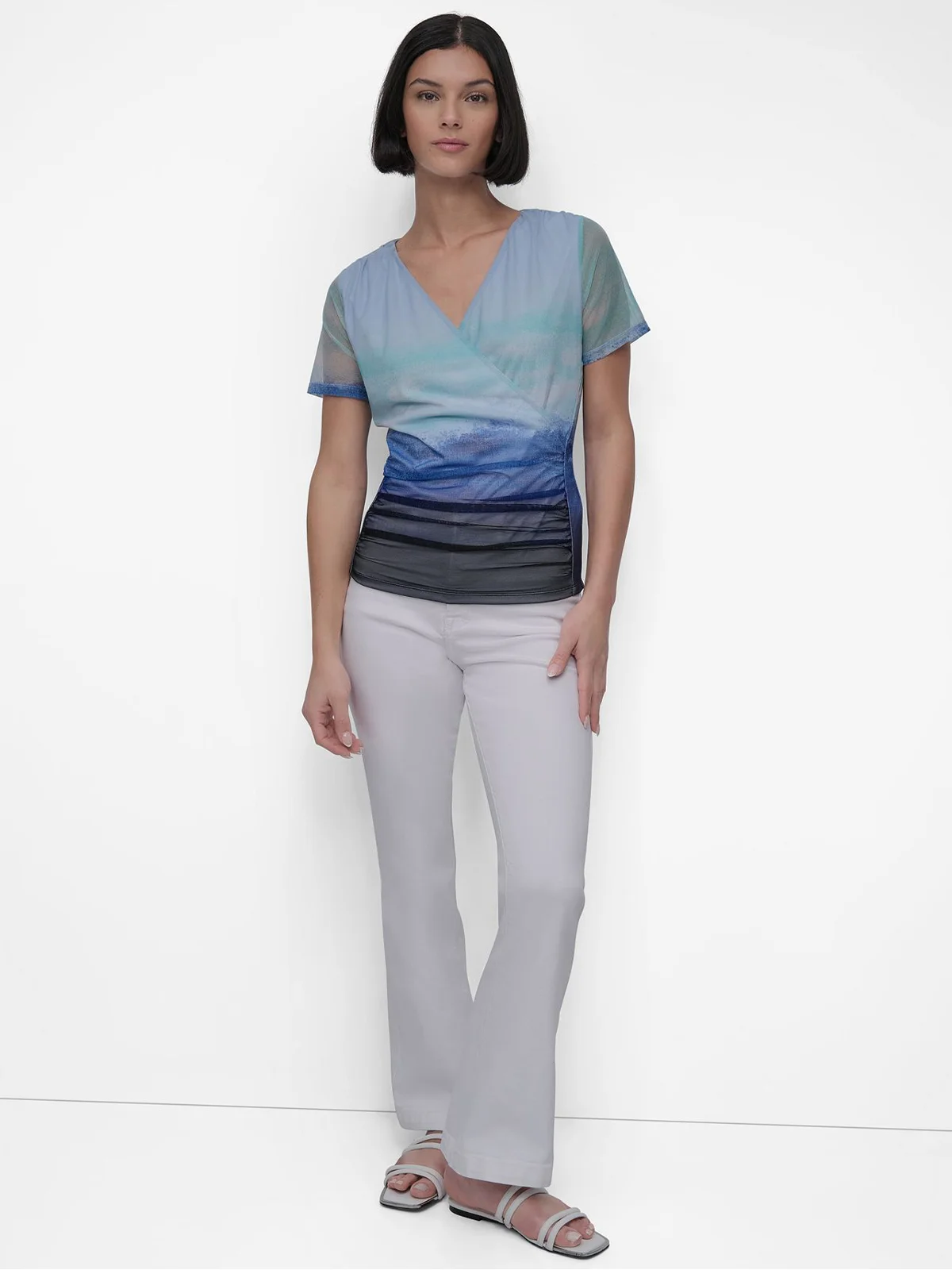 DKNY Áo Kiểu Nữ S/S Prntd Mesh Surplice Top