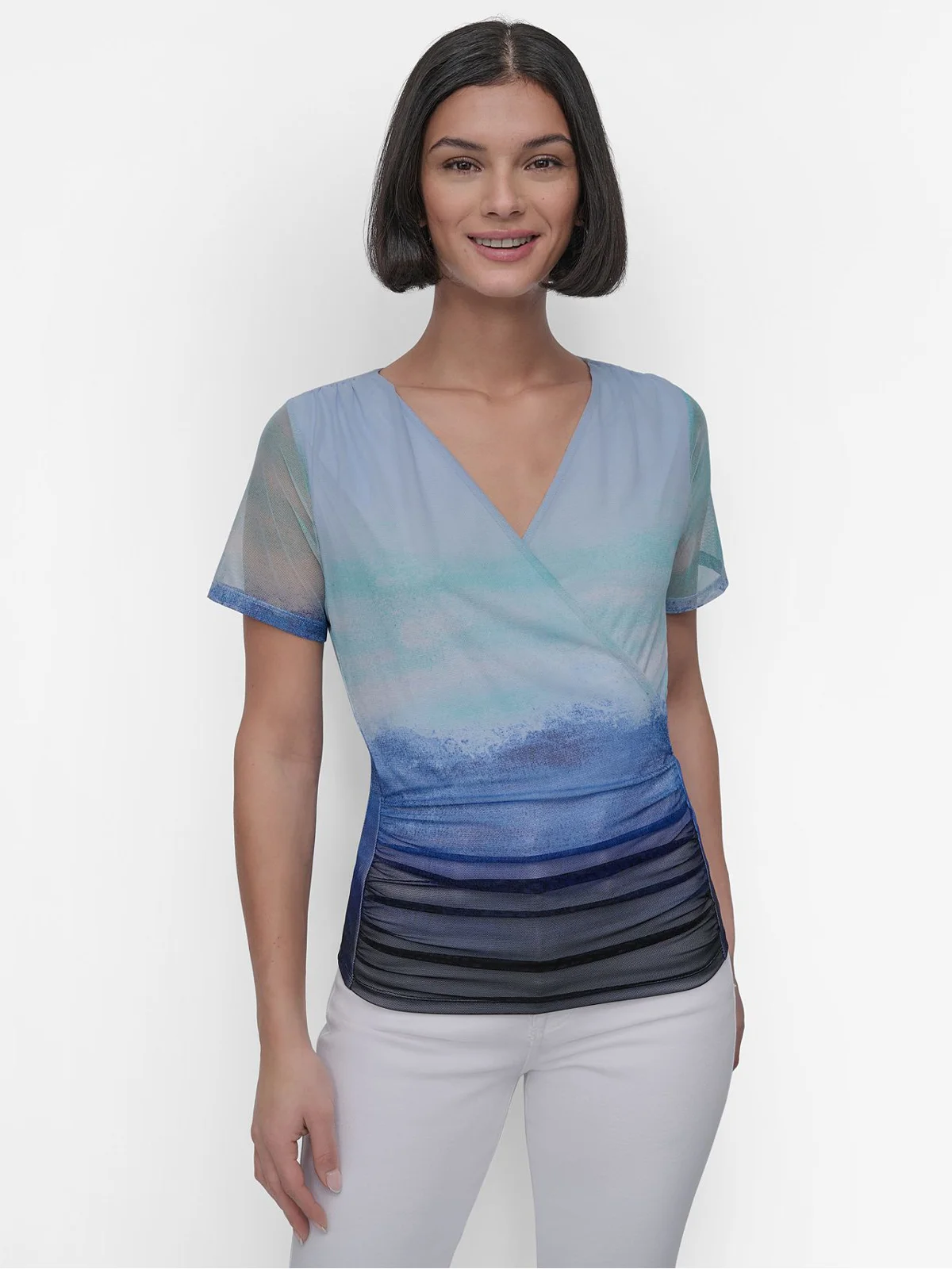 DKNY Áo Kiểu Nữ S/S Prntd Mesh Surplice Top
