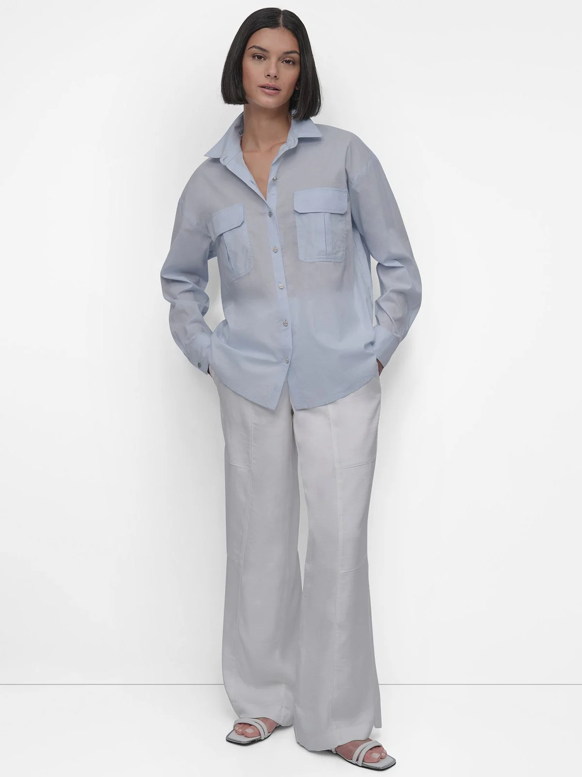 DKNY Áo Sơ Mi Nữ L/S Voile Button Dow