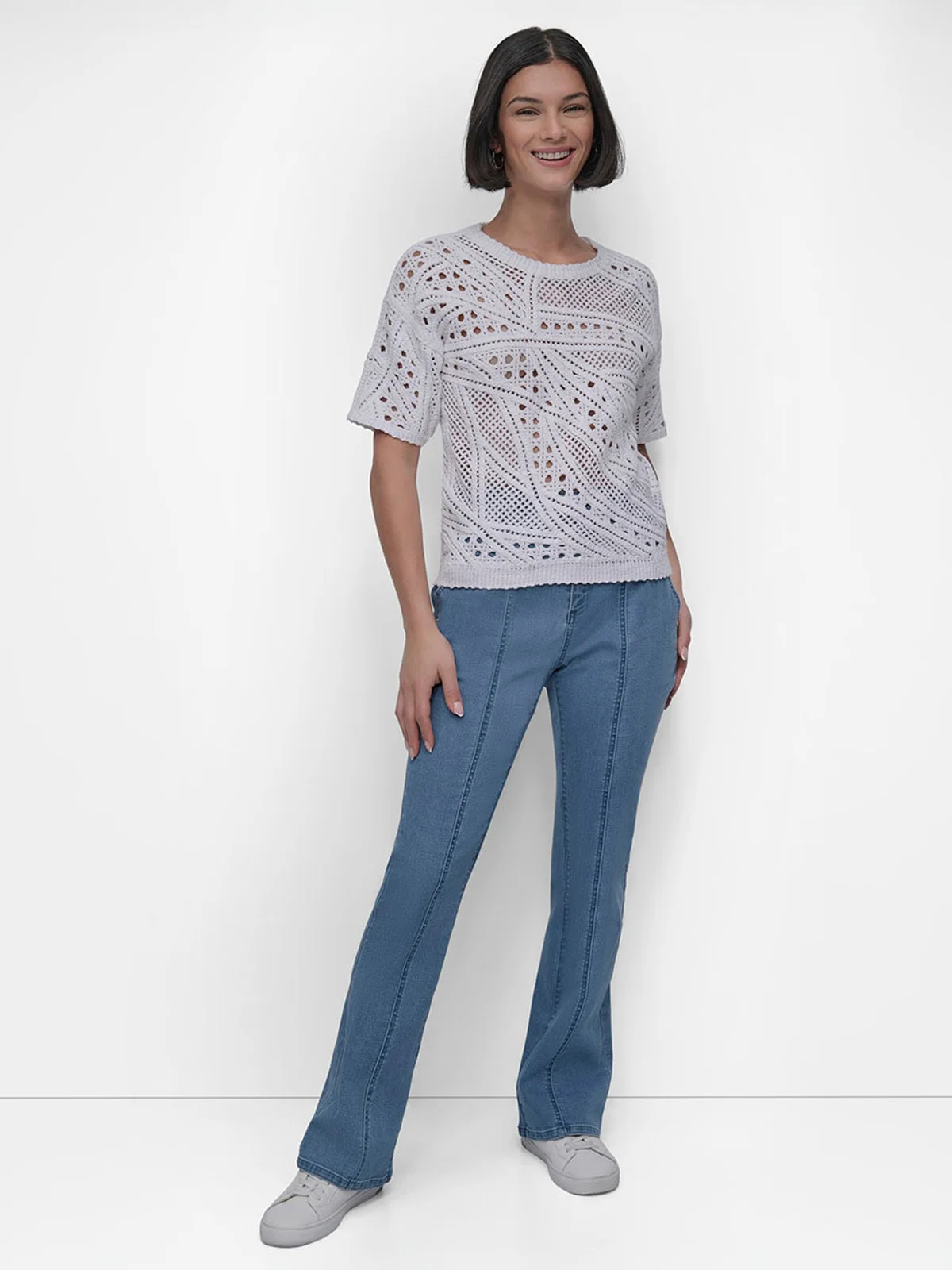 DKNY Áo Len Nữ S/S Cotton Crochet Swtr