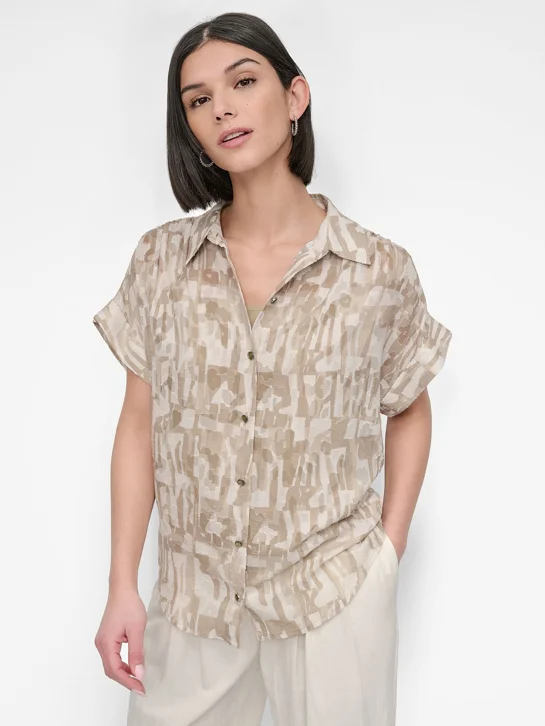 DKNY Áo Sơ Mi Nữ S/S City Burnout But