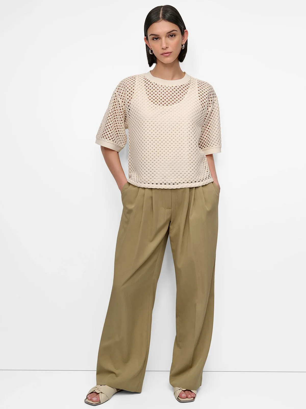 DKNY Áo Kiểu Nữ S/S Knit Crochet Top