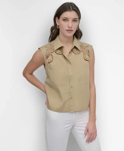 DKNY Áo Sơ Mi Nữ S/L Poplin Button Up Shirt