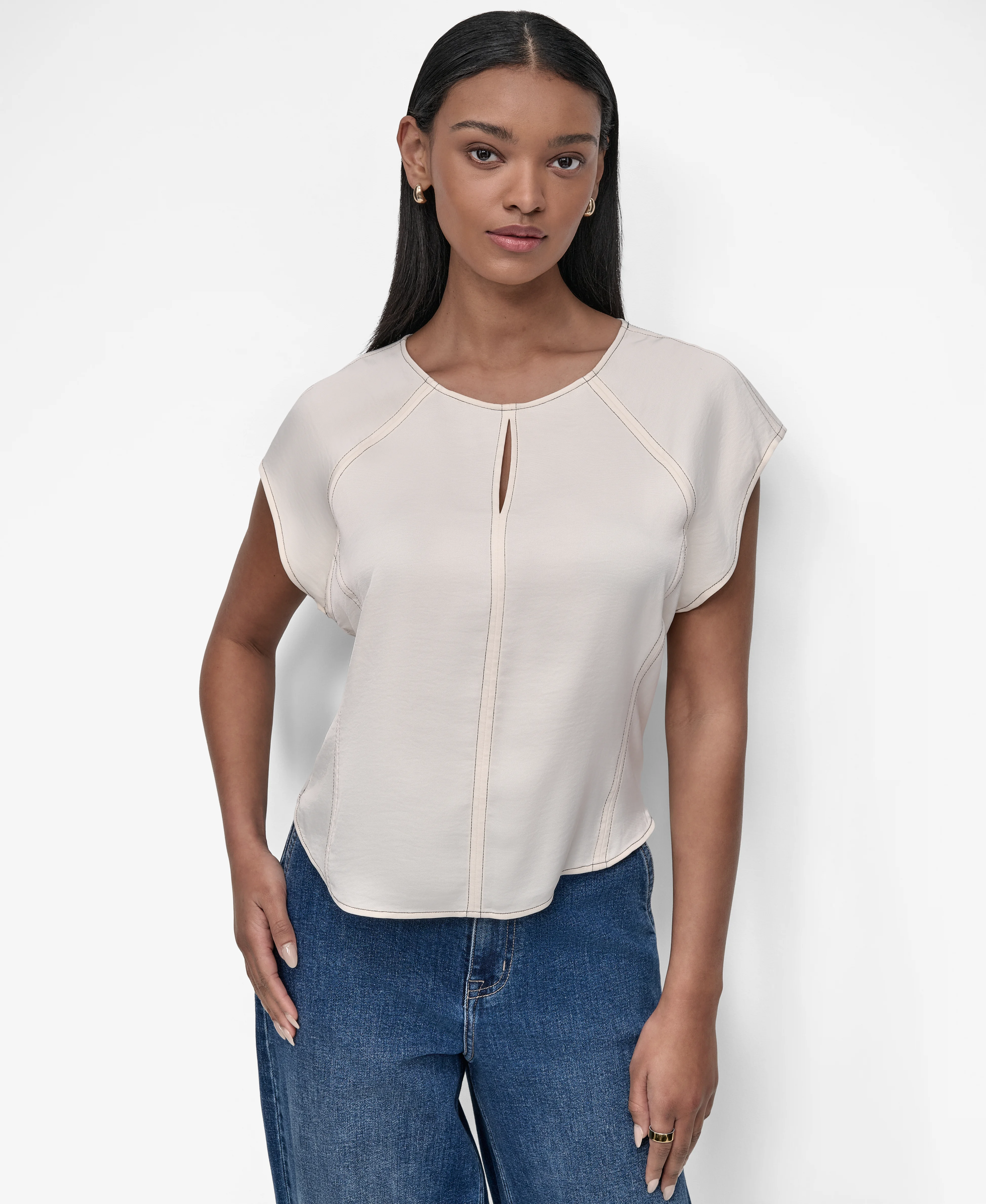 DKNY Áo Kiểu Nữ Flutter Slv Glazeddressing Top