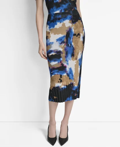 DKNY Váy Nữ Ribbed Printed Sweater Skirt