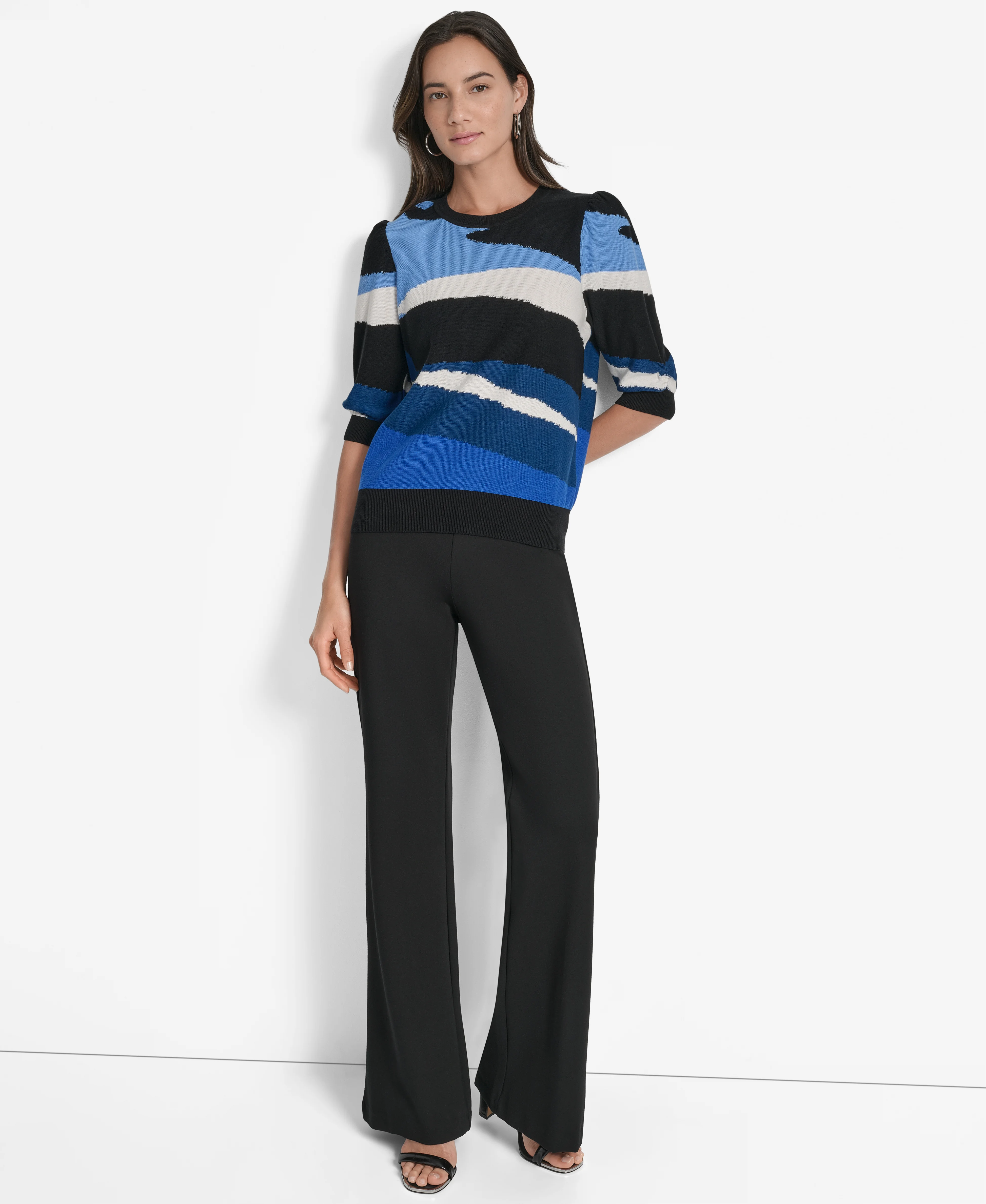 DKNY Áo Len Nữ 3/4 Slv Multi Blue Swtr