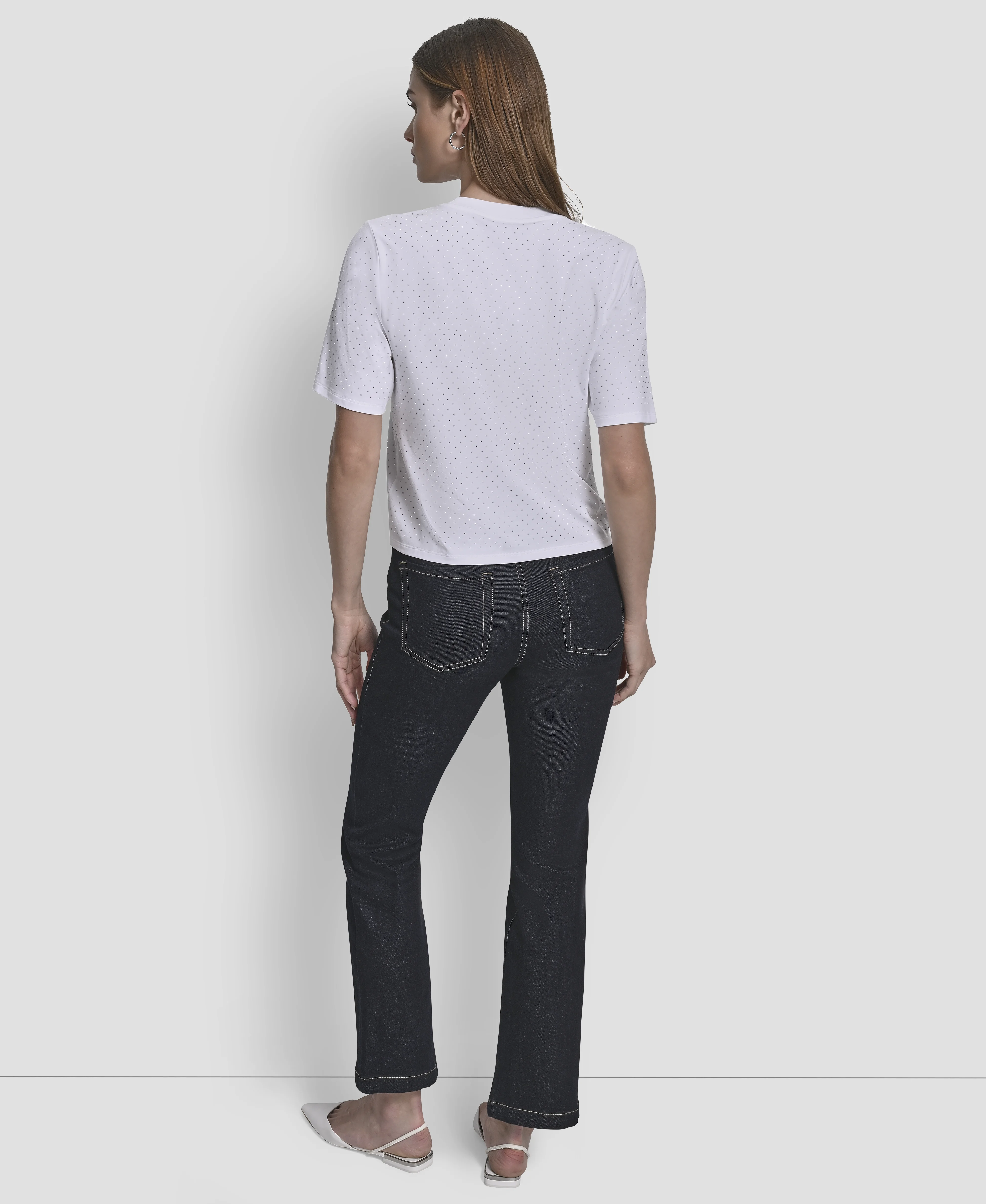 DKNY Áo Kiểu Nữ S/S Cotton Studded Knit Top