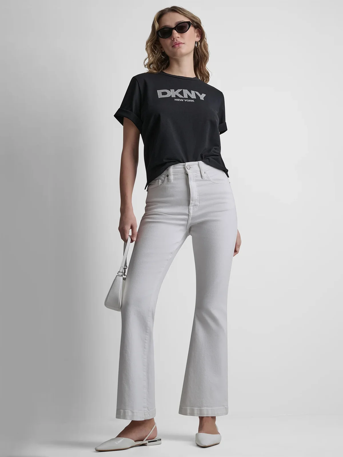 DKNY Áo Thun Nữ S/S Diamond Boarder Logo Tee