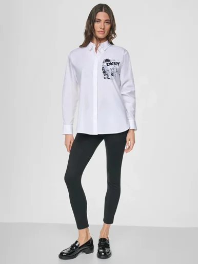 DKNY Áo Sơ Mi Nữ L/S Prntd Pckt Bttn Dwn Poplin