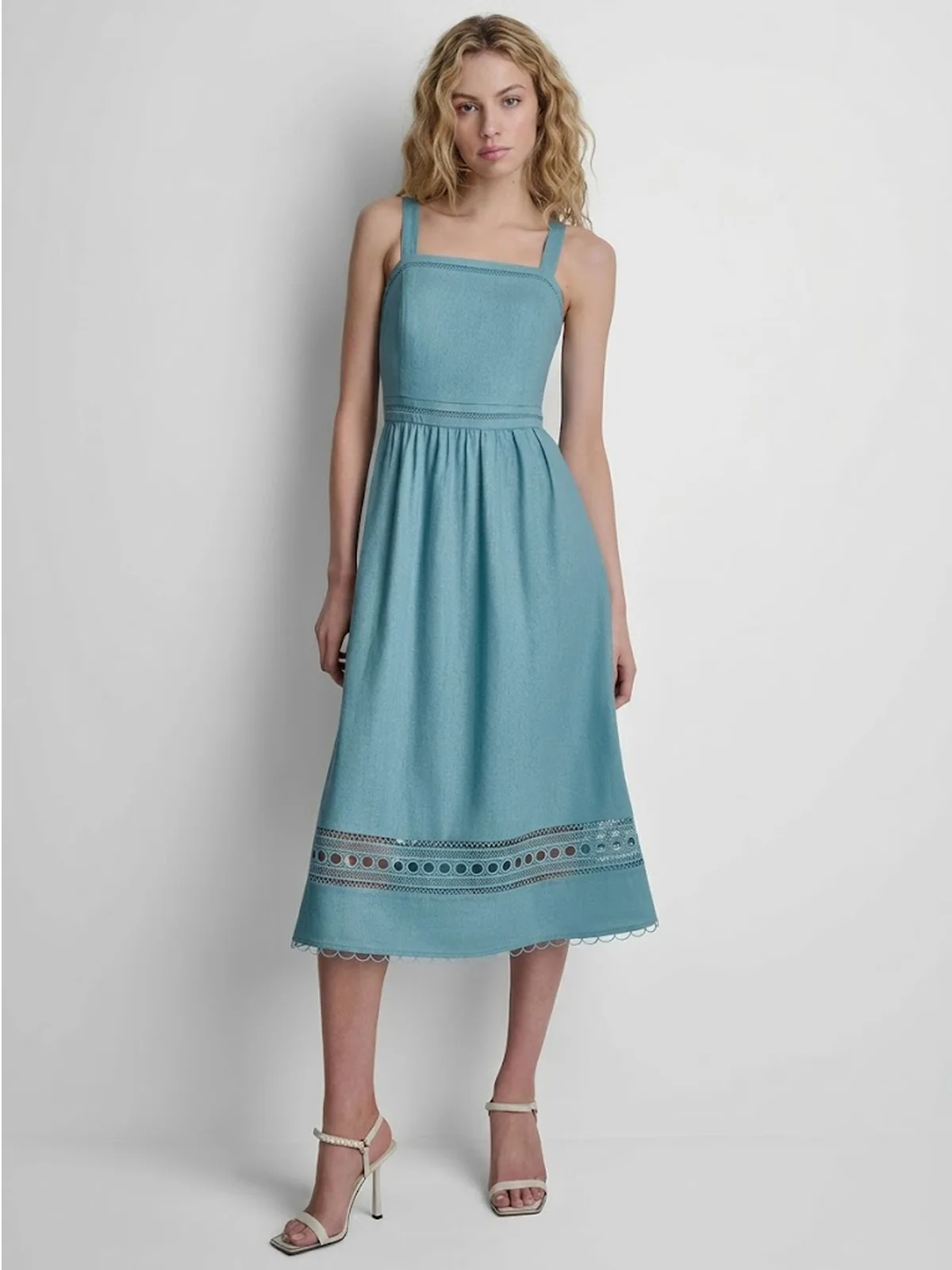 DKNY Đầm Nữ S/L Linen Viscose Lace Dress