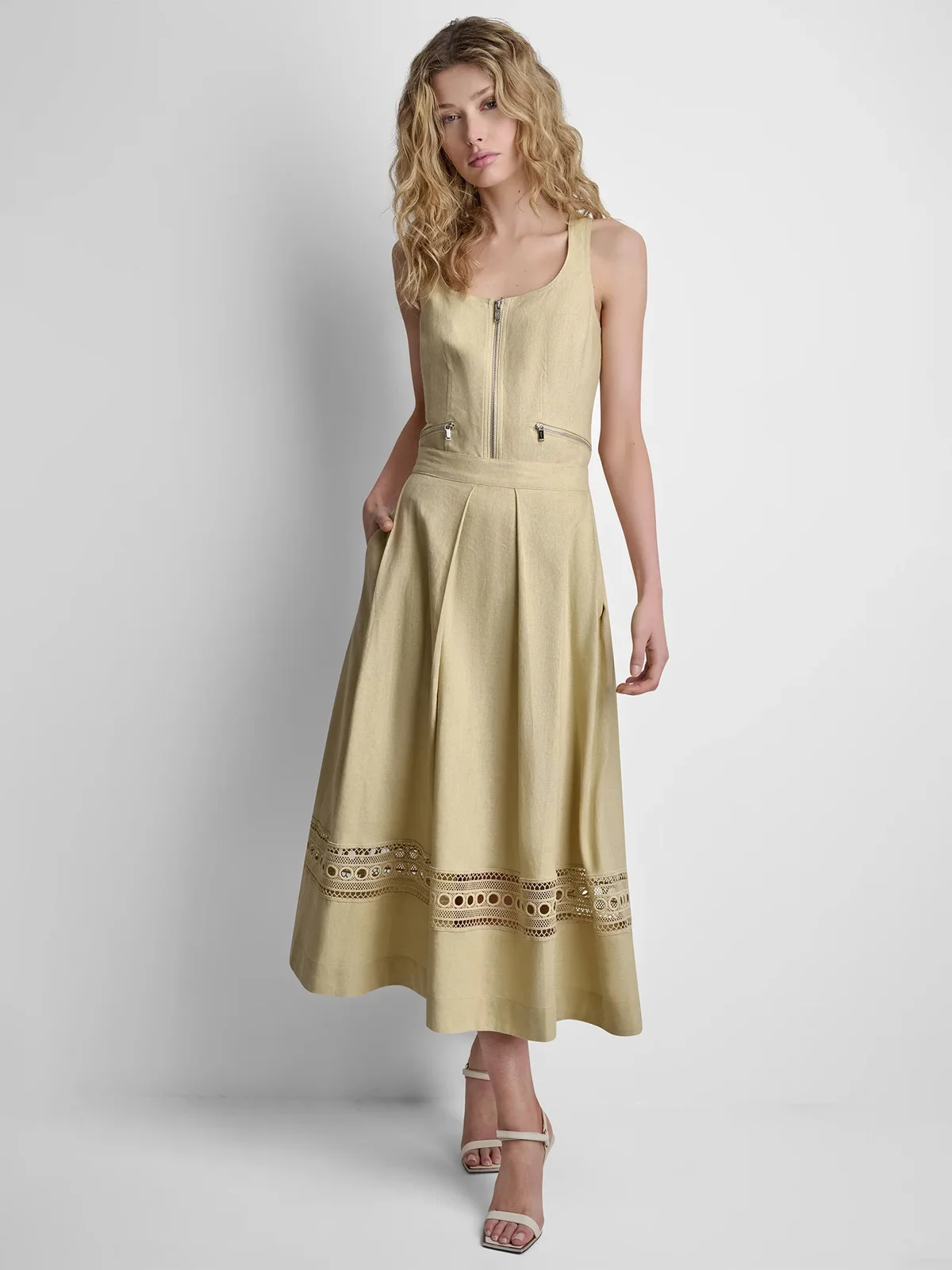 DKNY Váy Nữ Linen Viscose Loop Lace Skirt