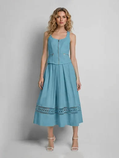DKNY Váy Nữ Linen Viscose Loop Lace Skirt