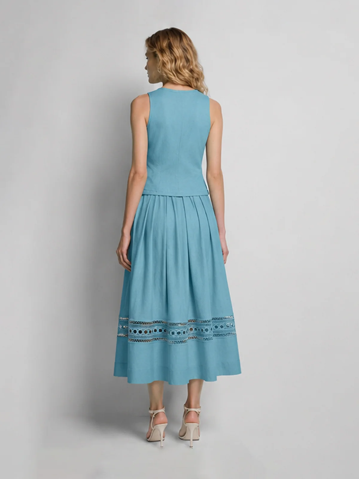 DKNY Váy Nữ Linen Viscose Loop Lace Skirt