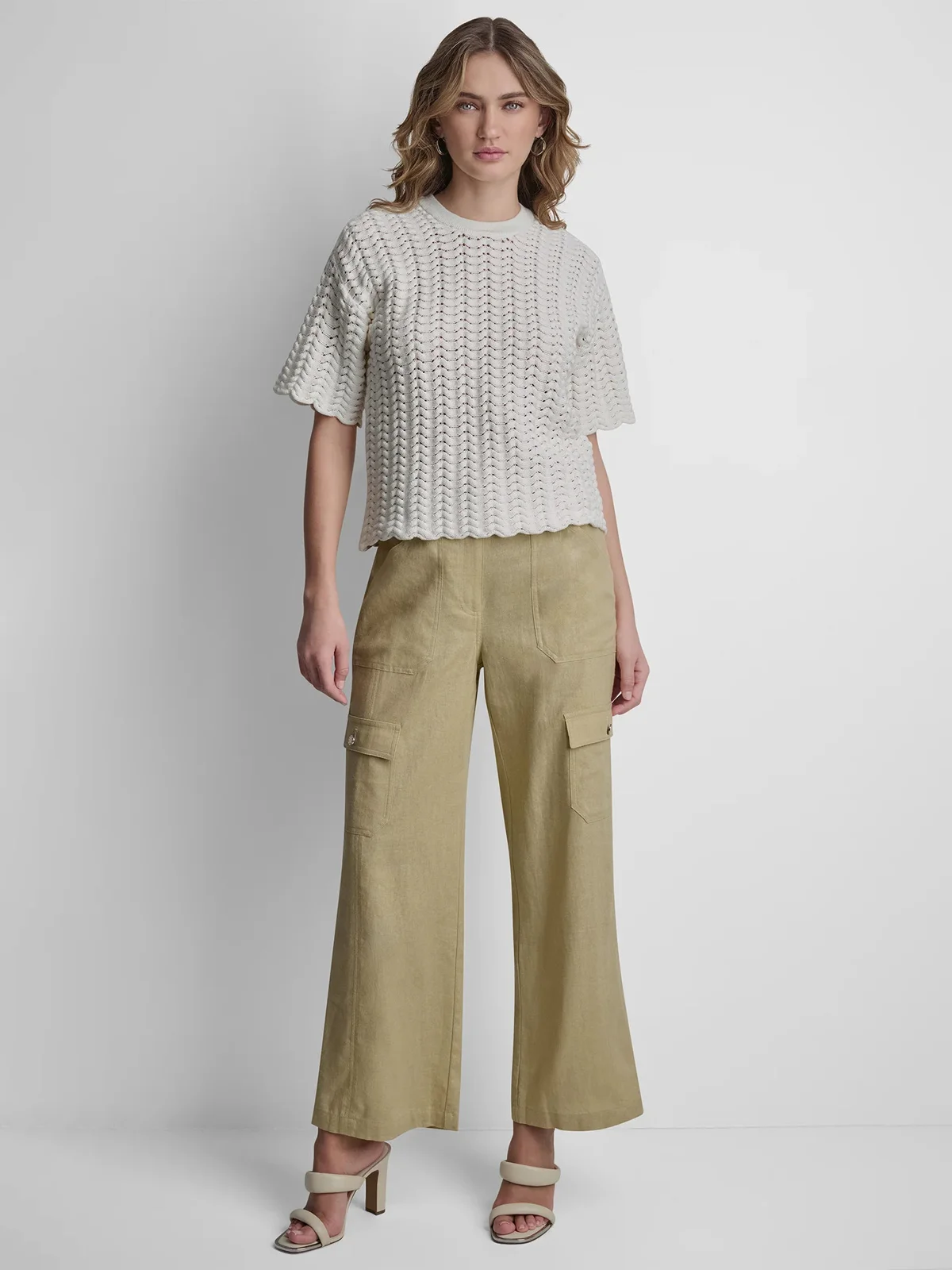 DKNY Áo Len Nữ Ss Open Lattice Stitch Sweater