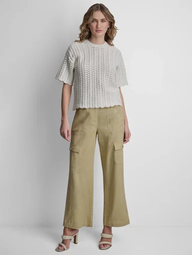 DKNY Áo Len Nữ Ss Open Lattice Stitch Sweater