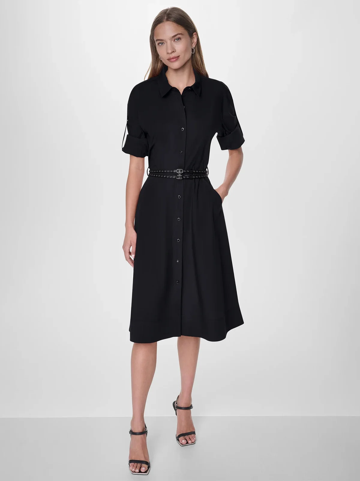 DKNY Đầm Nữ Ls Roll Tab Belt Poplin Dress