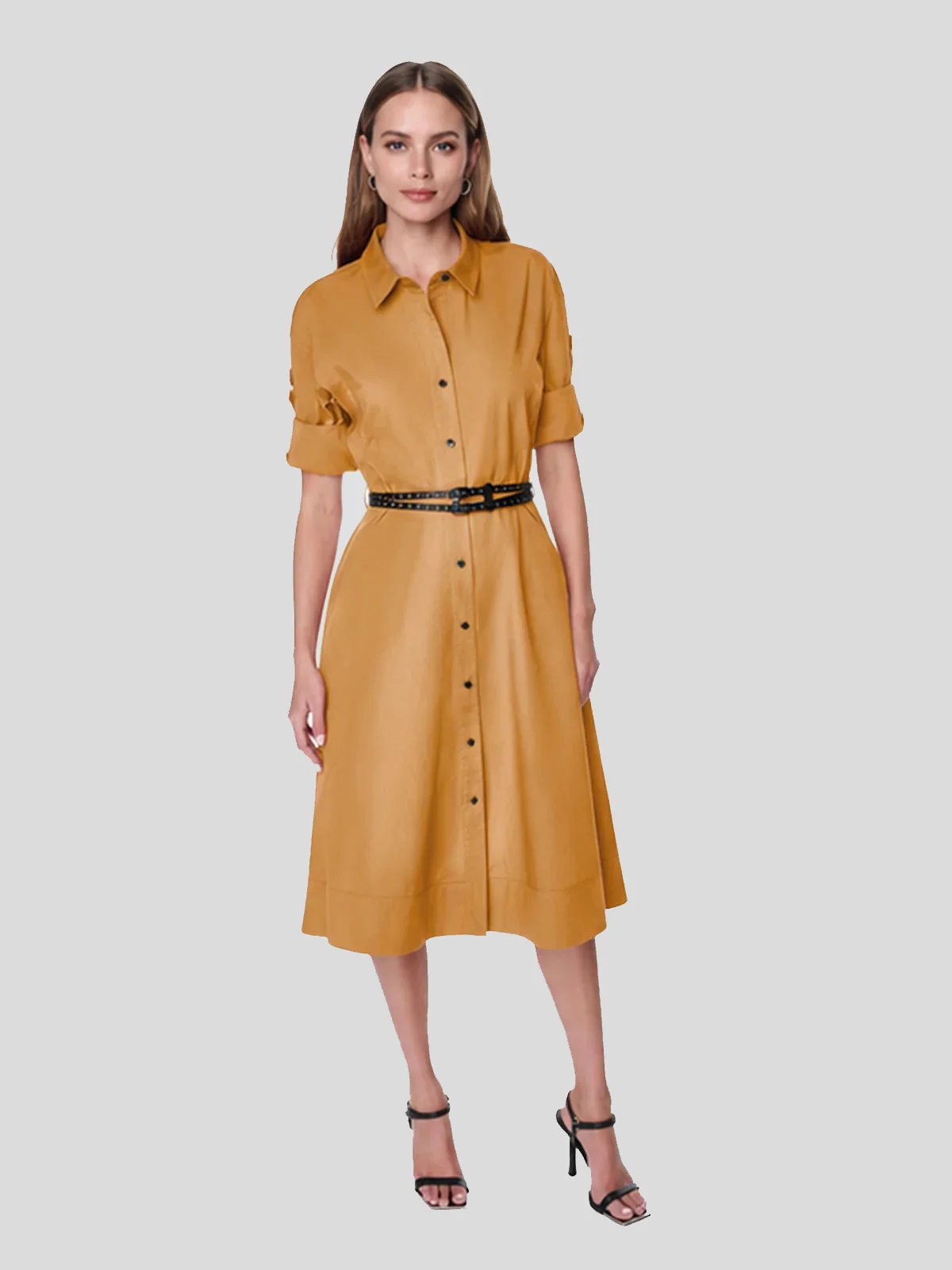 DKNY Đầm Nữ Ls Roll Tab Belt Poplin Dress