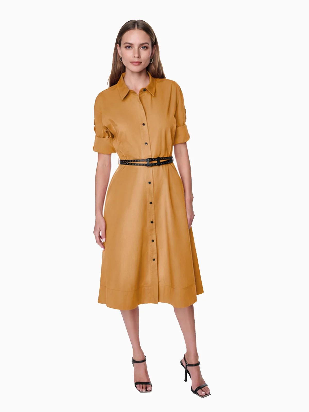 DKNY Đầm Nữ Ls Roll Tab Belt Poplin Dress