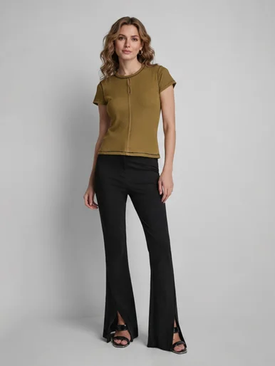DKNY Áo Kiểu Nữ S/S Contrast Stitch Knit Top