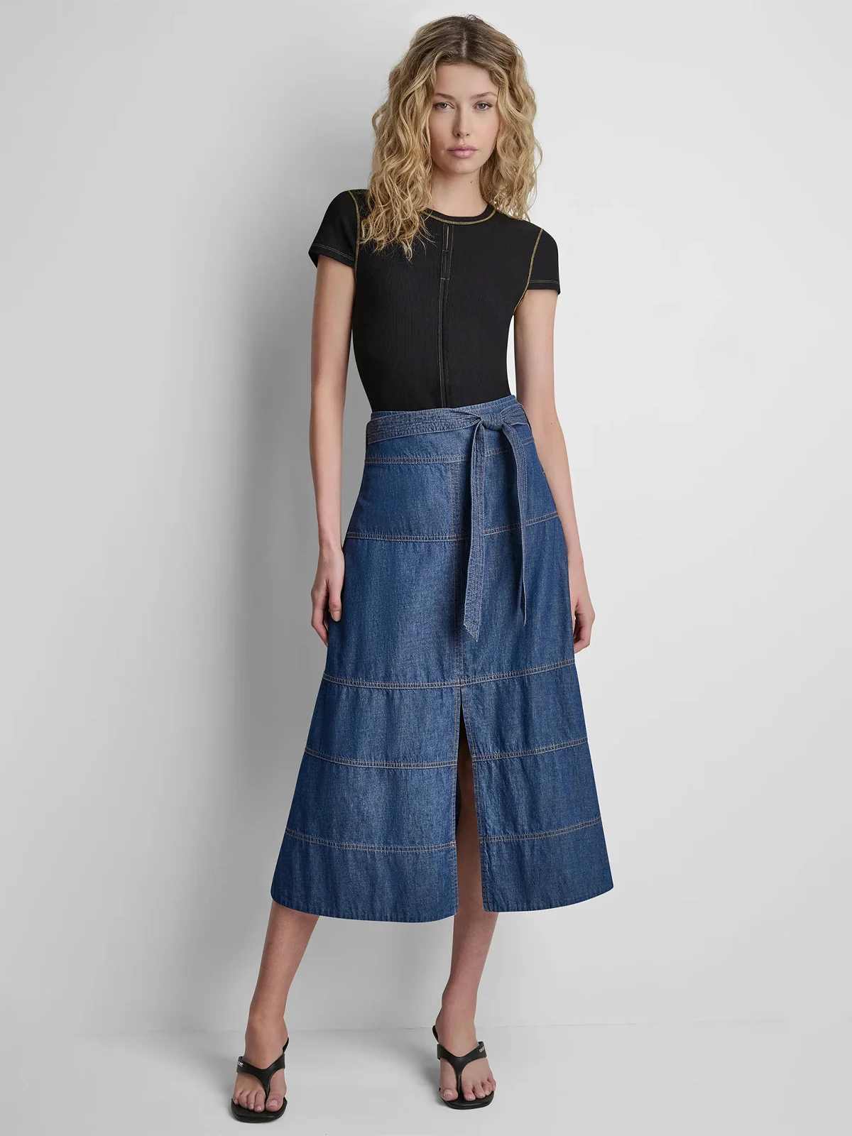 DKNY Váy Nữ Tie Waist Cntrst Stitch Skirt