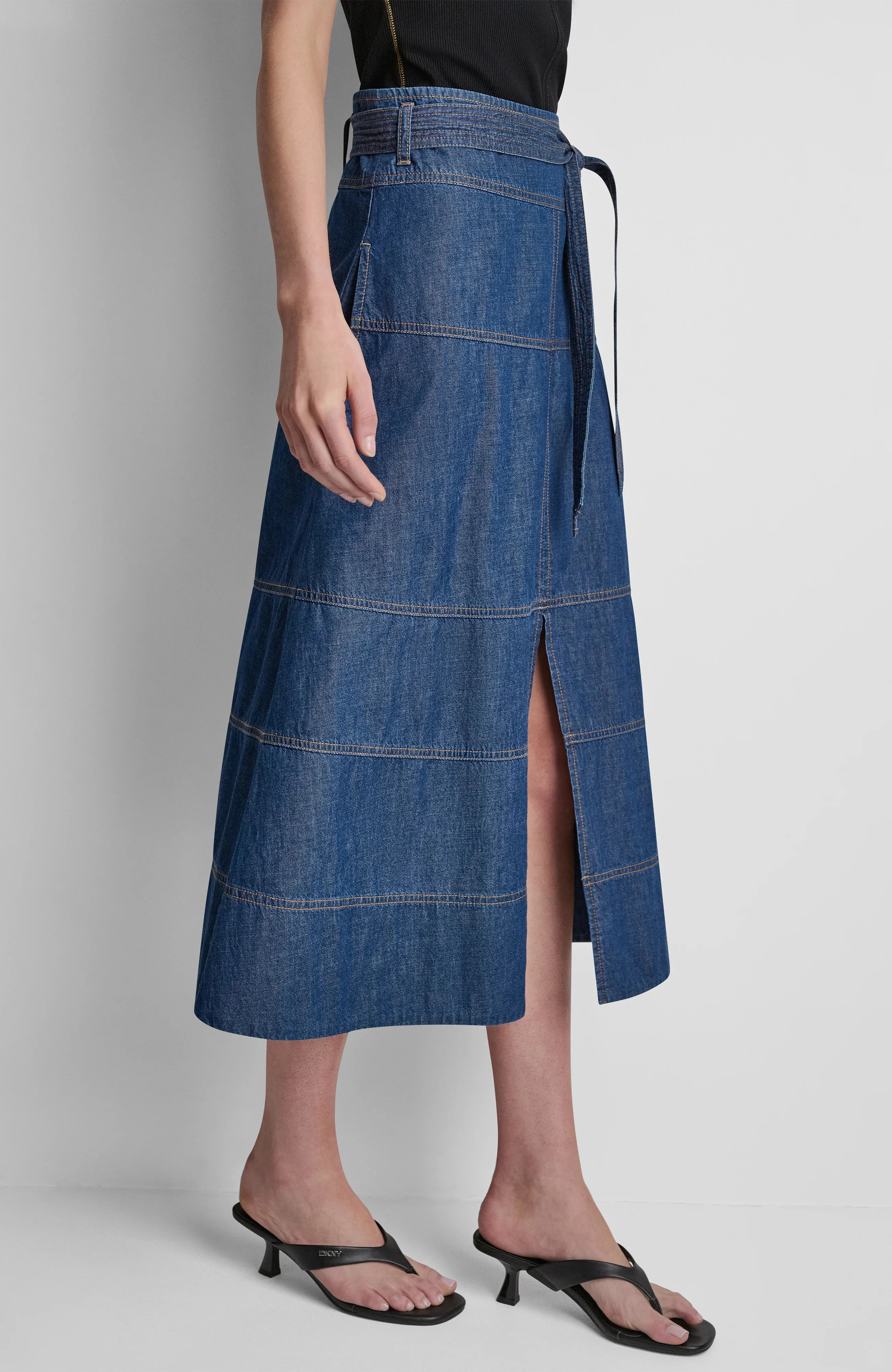 DKNY Váy Nữ Tie Waist Cntrst Stitch Skirt