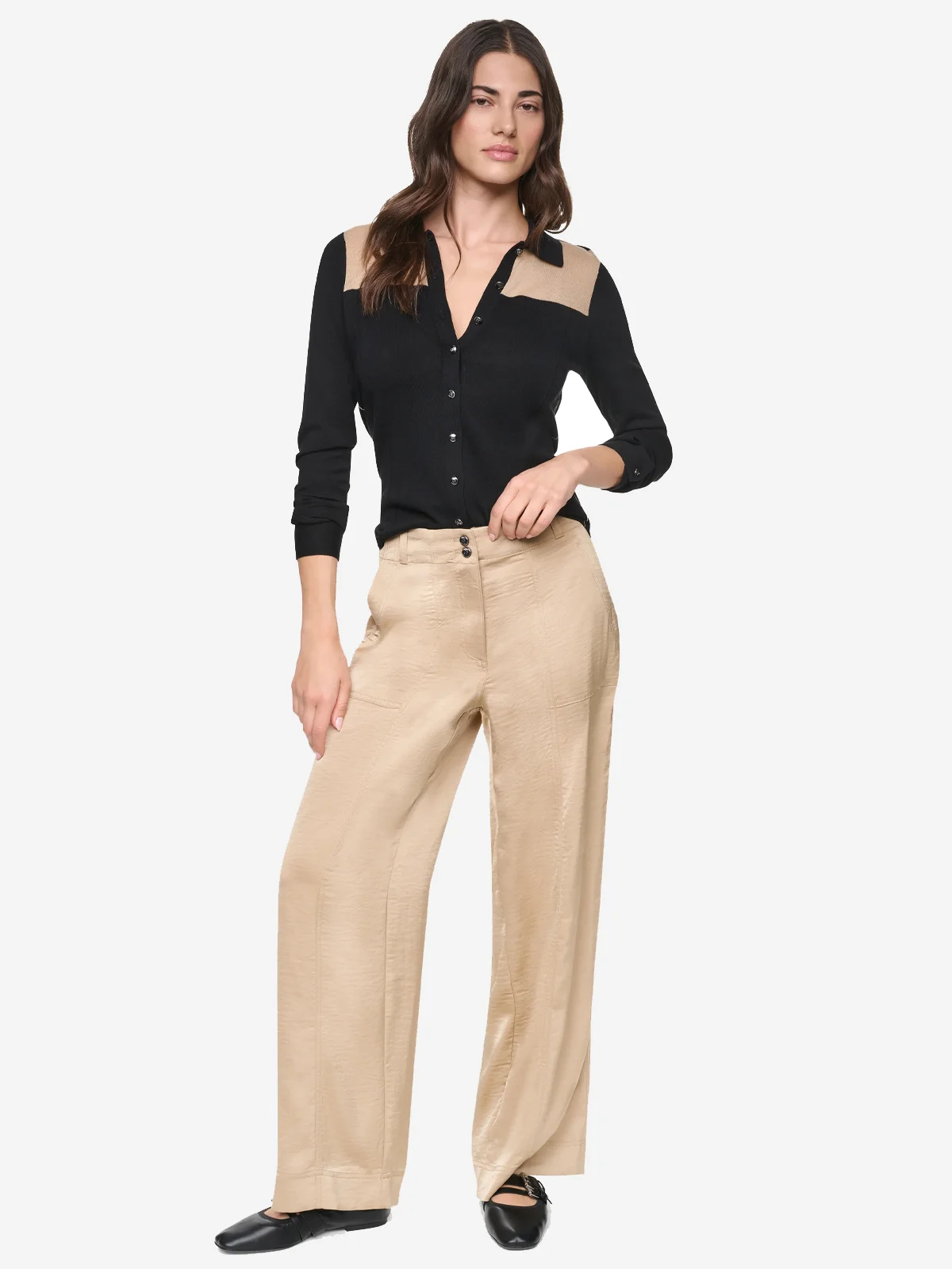 DKNY Quần Dài Nữ Wide Leg Glazed Dressing Doubl
