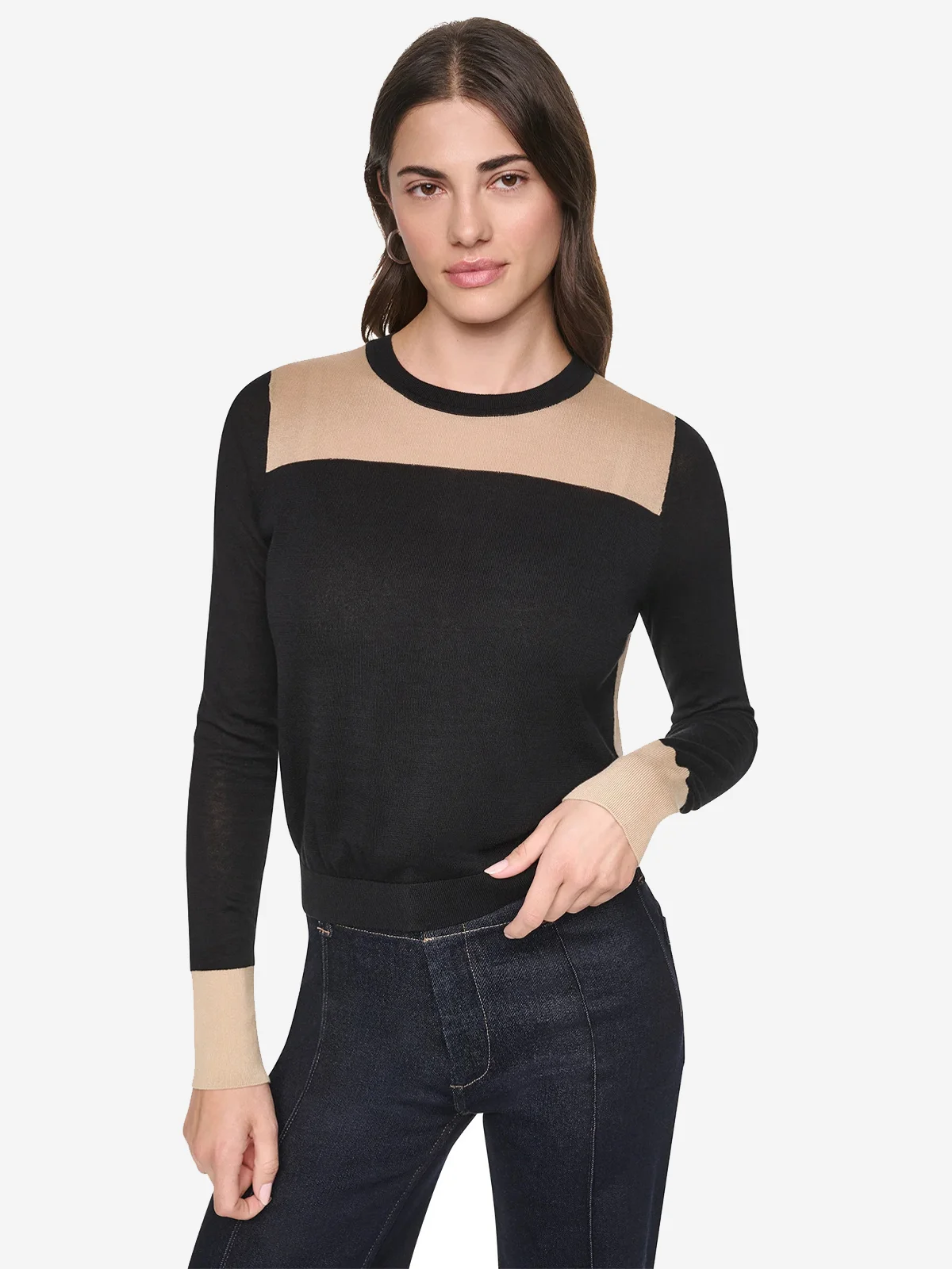 DKNY Áo Len Nữ L/S Clr Block Ultralight Swtr