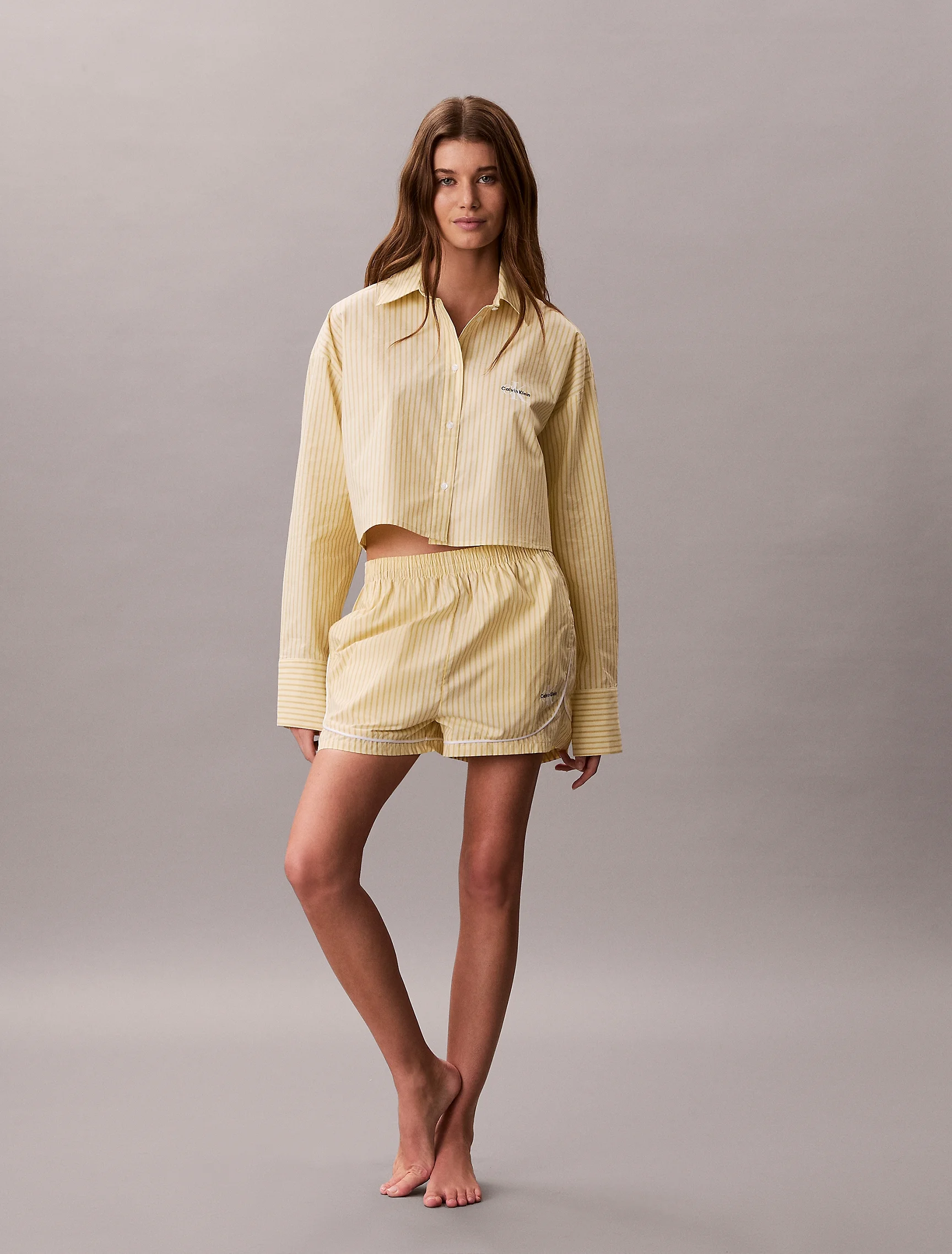 CK UNDERWEAR Áo Ngủ Nữ Cropped Cotton Poplin Pyjama Top