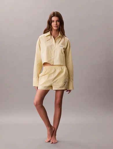 CK UNDERWEAR Áo Ngủ Nữ Cropped Cotton Poplin Pyjama Top