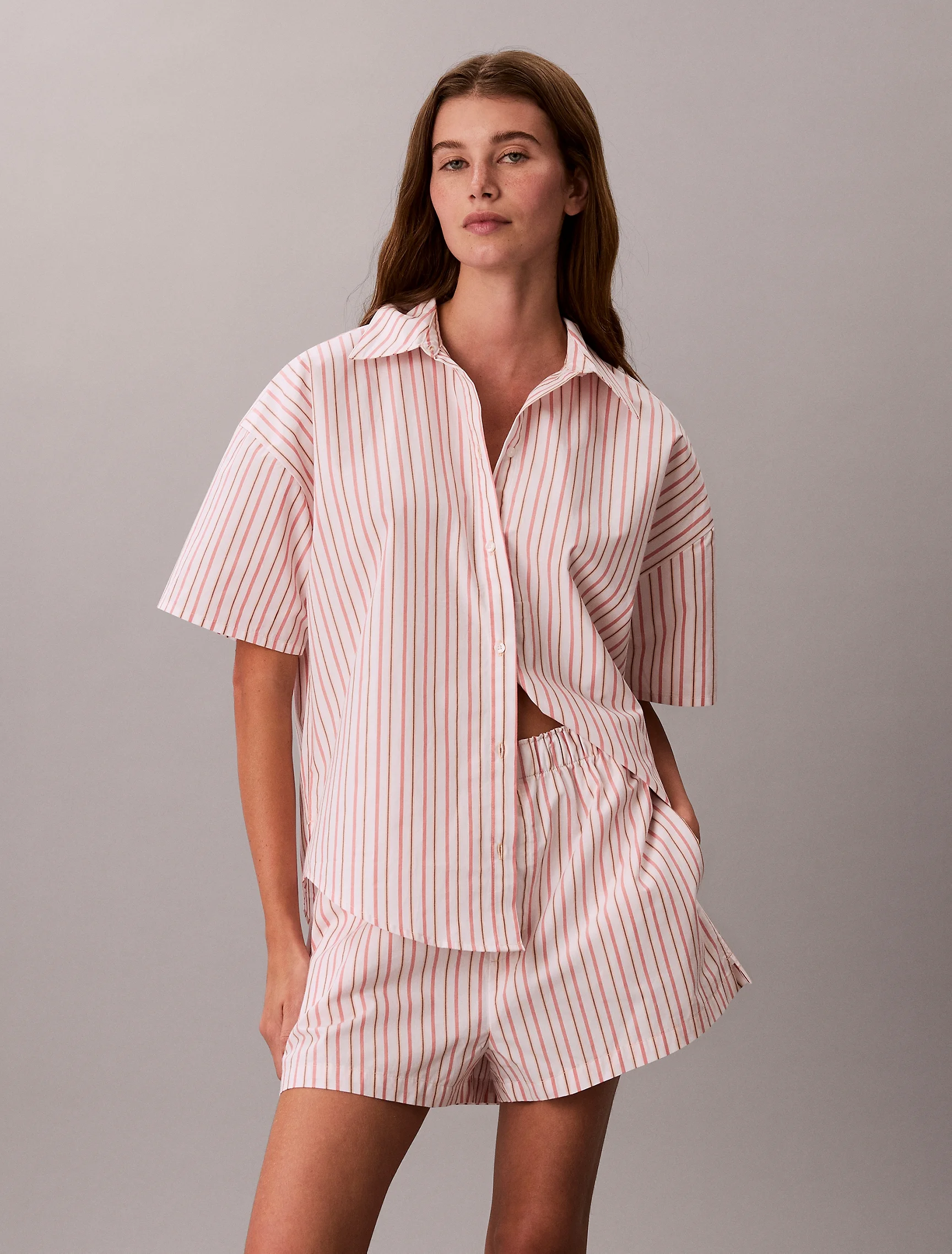 CK UNDERWEAR Áo Ngủ Nữ Cotton Poplin Relaxed Shirt
