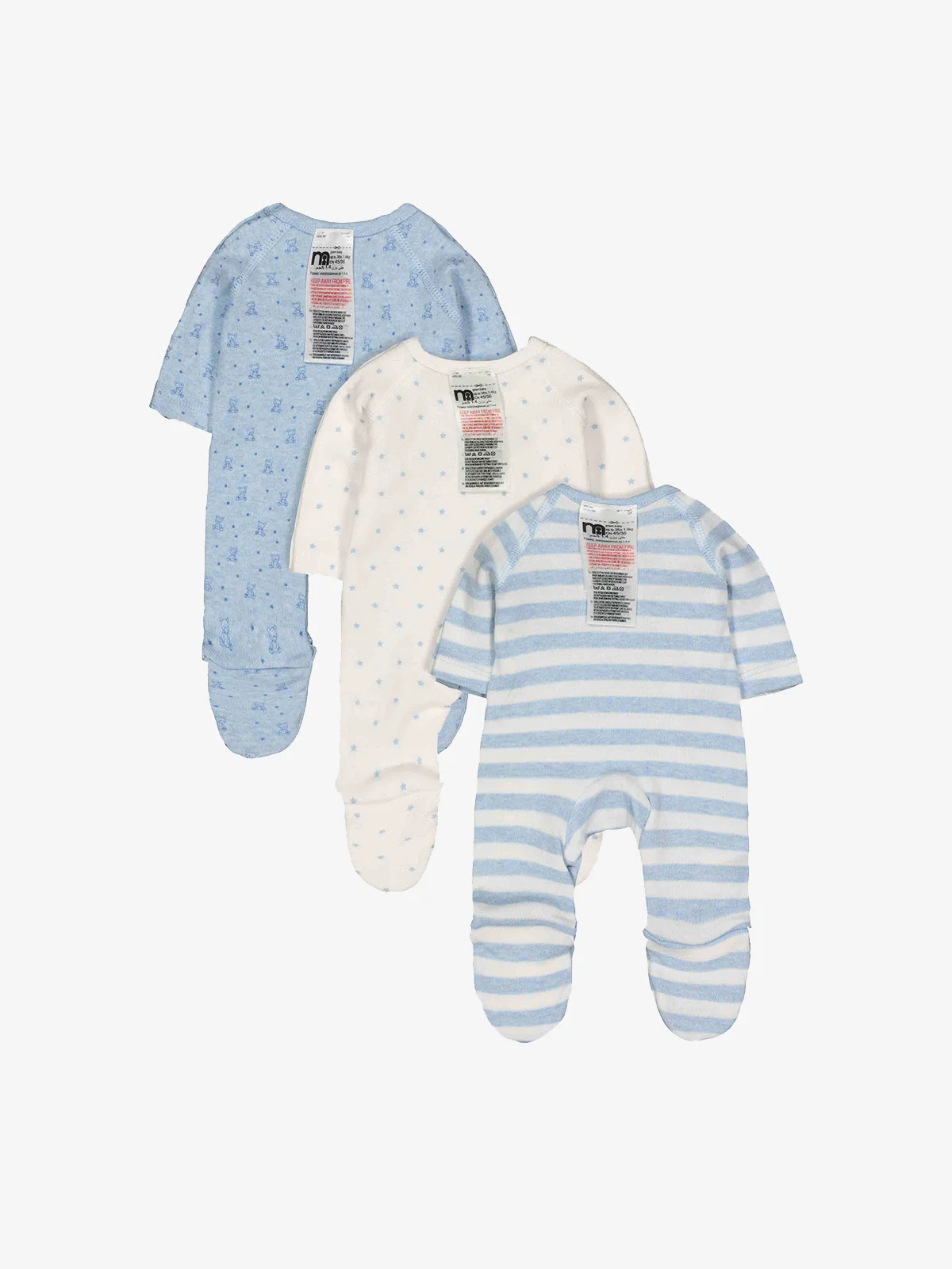 mothercare Bộ sản phẩm đặc biệt dành cho trẻ sinh son, nhẹ cân - set 3 áo ngủ liền quần dài tay dài chân