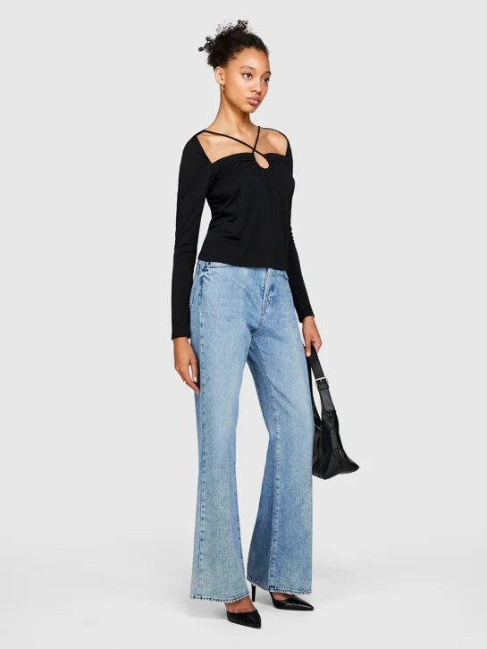 SISLEY Áo Len Tay Dài Nữ T-Shirt With Crisscrossed Neck