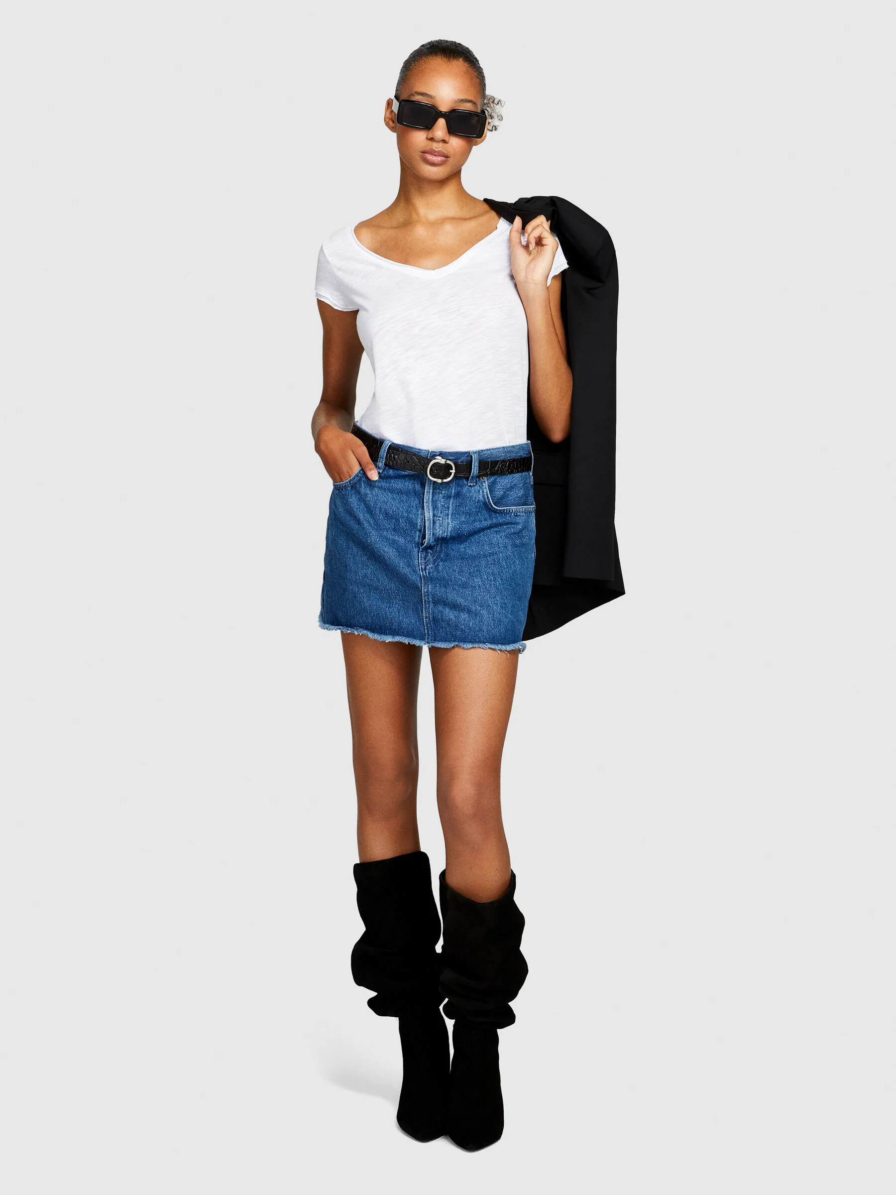 SISLEY Áo Thun Ngắn Tay Nữ V-Neck T-Shirt With Raw Cut
