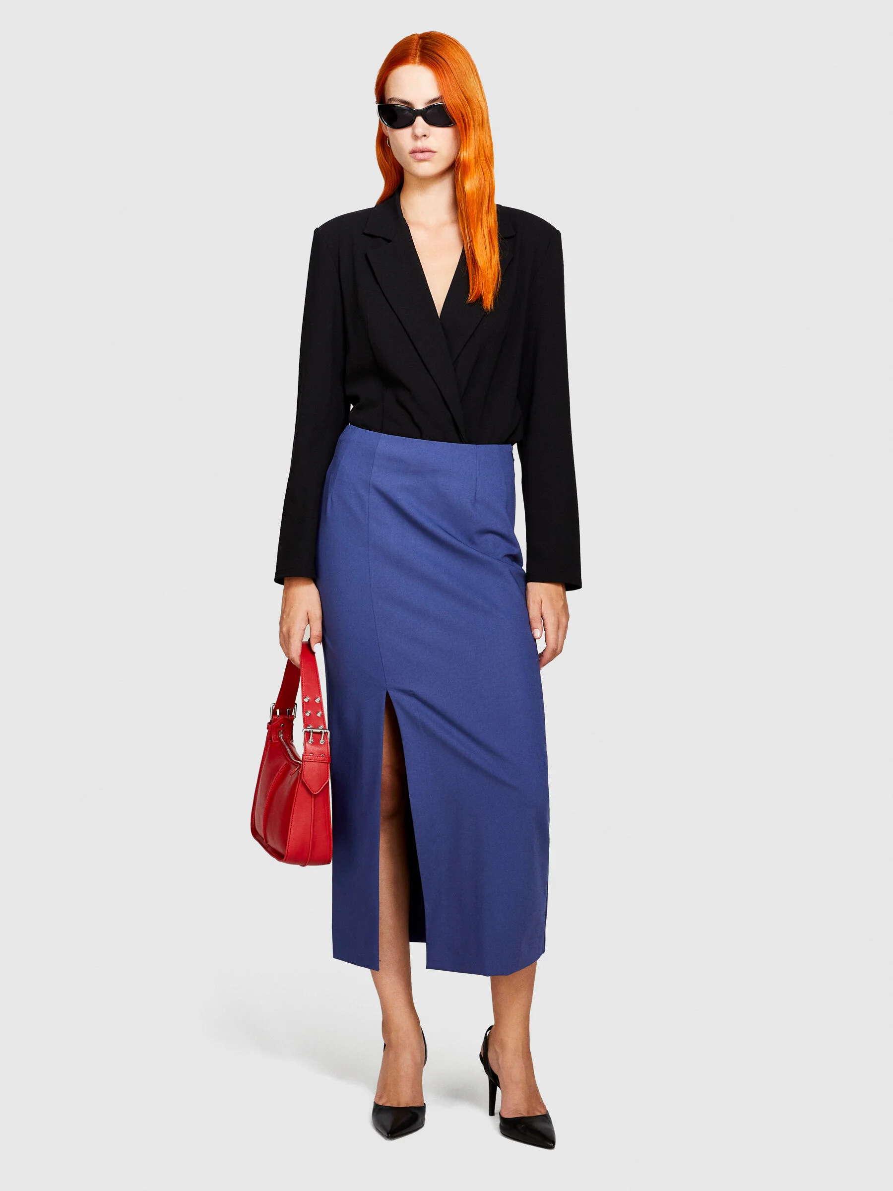SISLEY Chân Váy Vải Nữ Midi Skirt With Slit