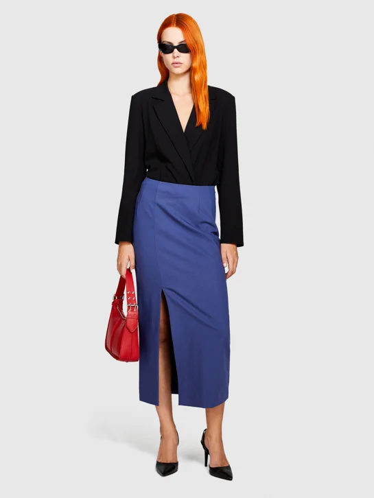 SISLEY Chân Váy Vải Nữ Midi Skirt With Slit