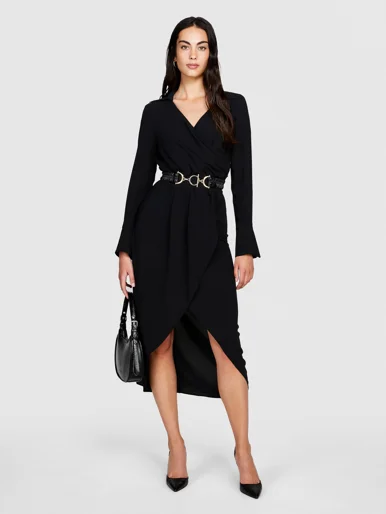 SISLEY Đầm Vải Nữ Crisscross Midi Dress
