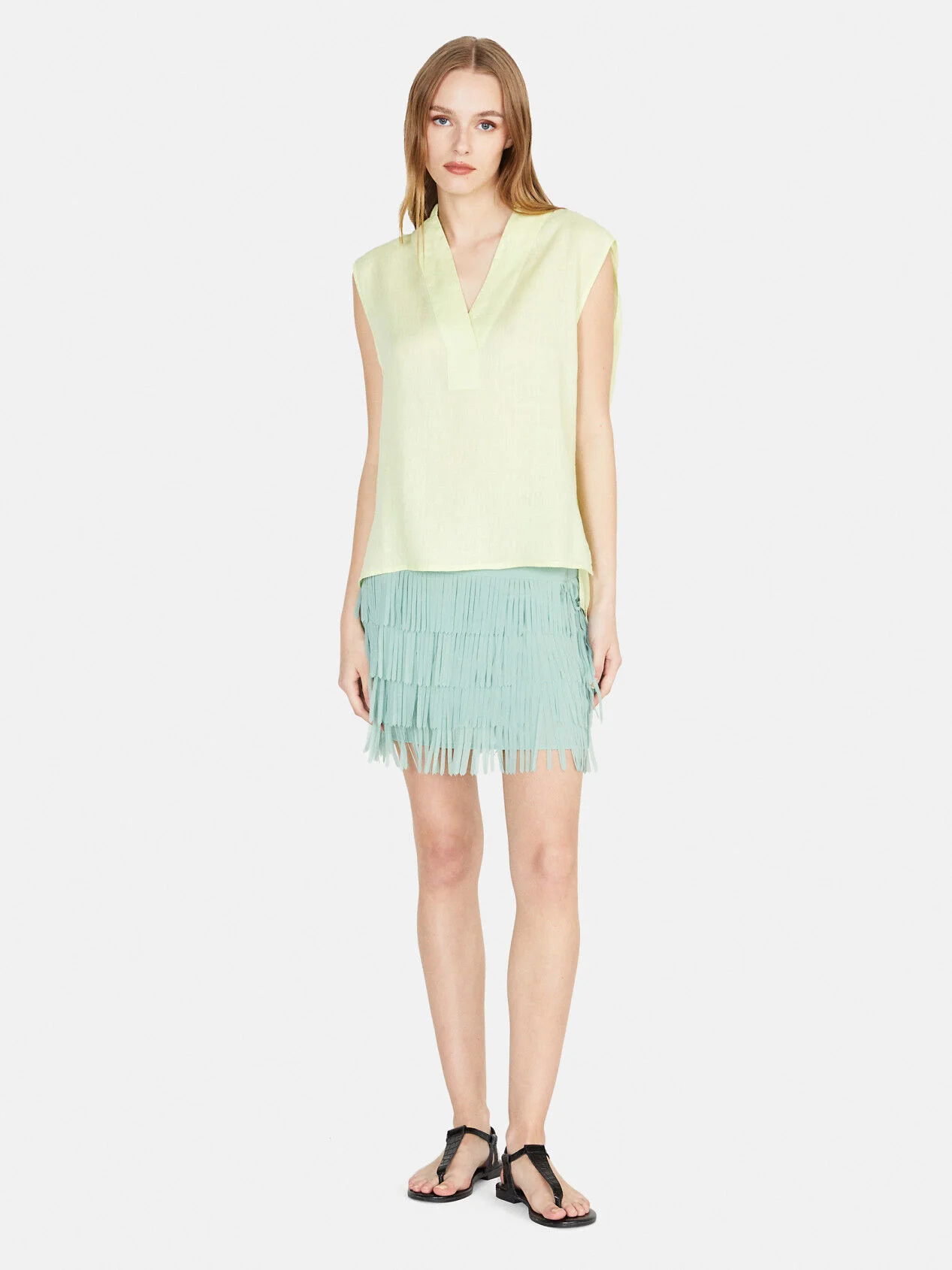 SISLEY Chân Váy Thun Nữ Mini Skirt With Fringes