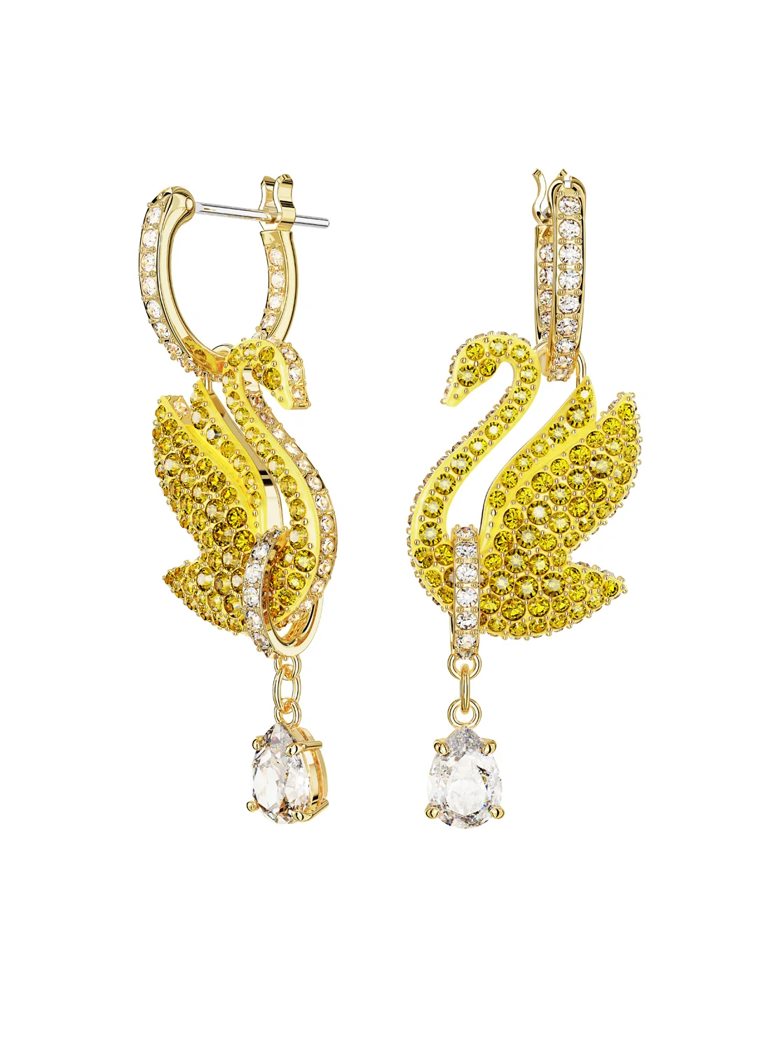 SWAROVSKI Bông Tai Swarovski Iconic Swan Drop, Swan, Yellow, Gold-Tone Plated