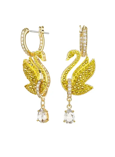 SWAROVSKI Bông Tai Swarovski Iconic Swan Drop, Swan, Yellow, Gold-Tone Plated