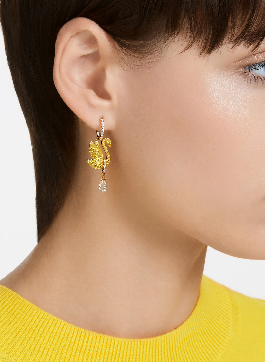 SWAROVSKI Bông Tai Swarovski Iconic Swan Drop, Swan, Yellow, Gold-Tone Plated