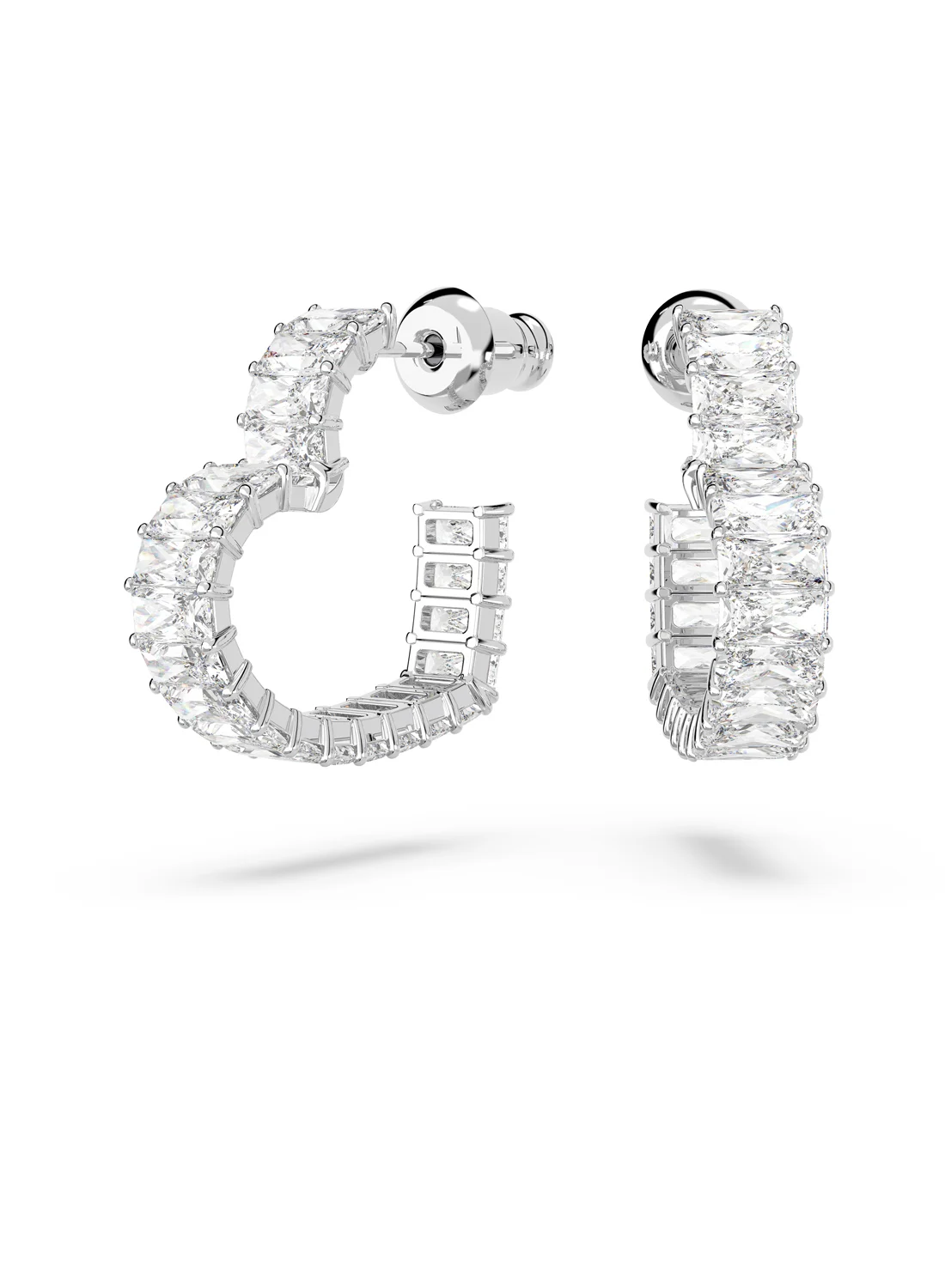 SWAROVSKI Bông Tai Matrix Hoop, Heart, Small, White, Rhodium Plated