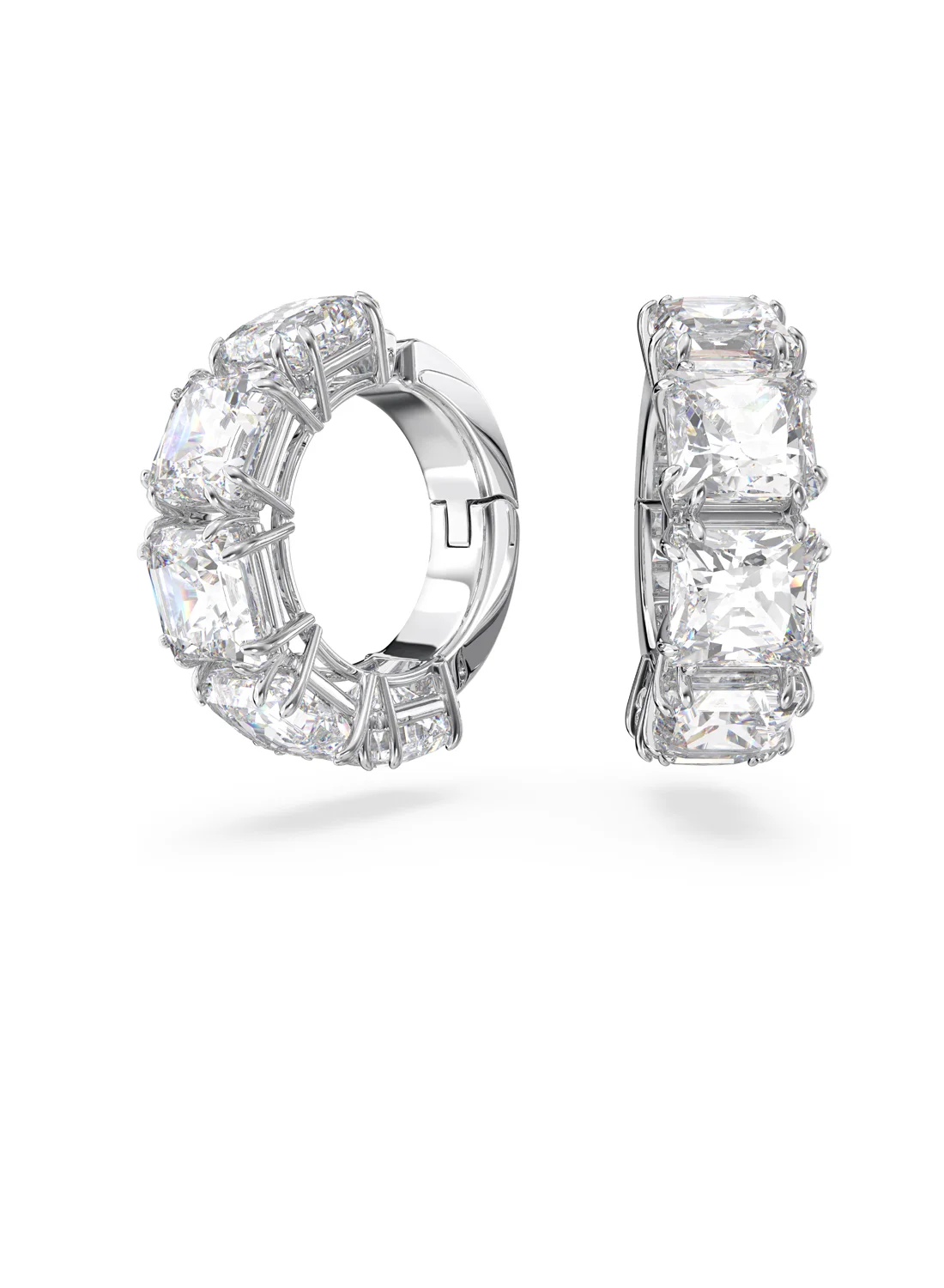 SWAROVSKI Bông Tai Millenia Clip, Square Cut, White, Rhodium Plated