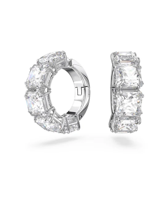 SWAROVSKI Bông Tai Millenia Clip, Square Cut, White, Rhodium Plated