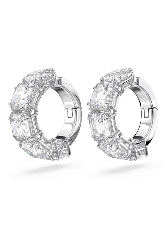 SWAROVSKI Bông Tai Millenia Clip, Square Cut, White, Rhodium Plated
