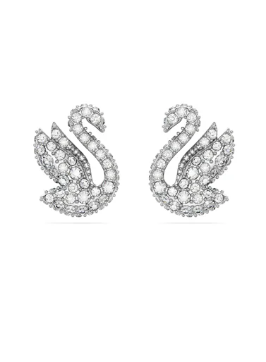 SWAROVSKI Bông Tai Swarovski Iconic Swan Stud, Swan, White, Rhodium Plated