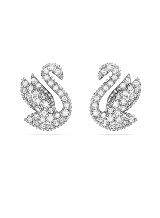 SWAROVSKI Bông Tai Swarovski Iconic Swan Stud, Swan, White, Rhodium Plated