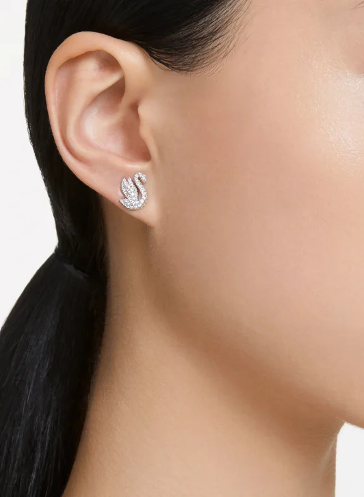 SWAROVSKI Bông Tai Swarovski Iconic Swan Stud, Swan, White, Rhodium Plated
