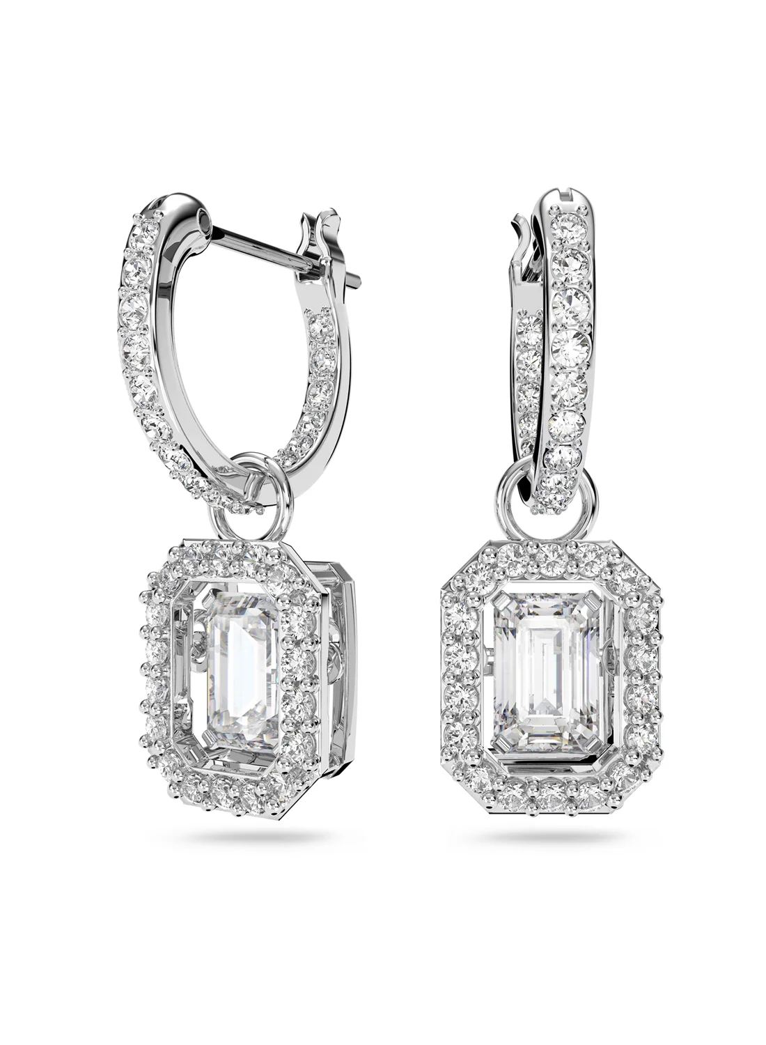 Bông Tai Millenia Drop, Octagon Cut, White, Rhodium Plated SWAROVSKI ...