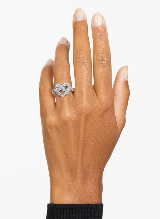 SWAROVSKI Nhẫn Matrix Cocktail, Mixed Cuts, Heart, White, Rhodium Plated