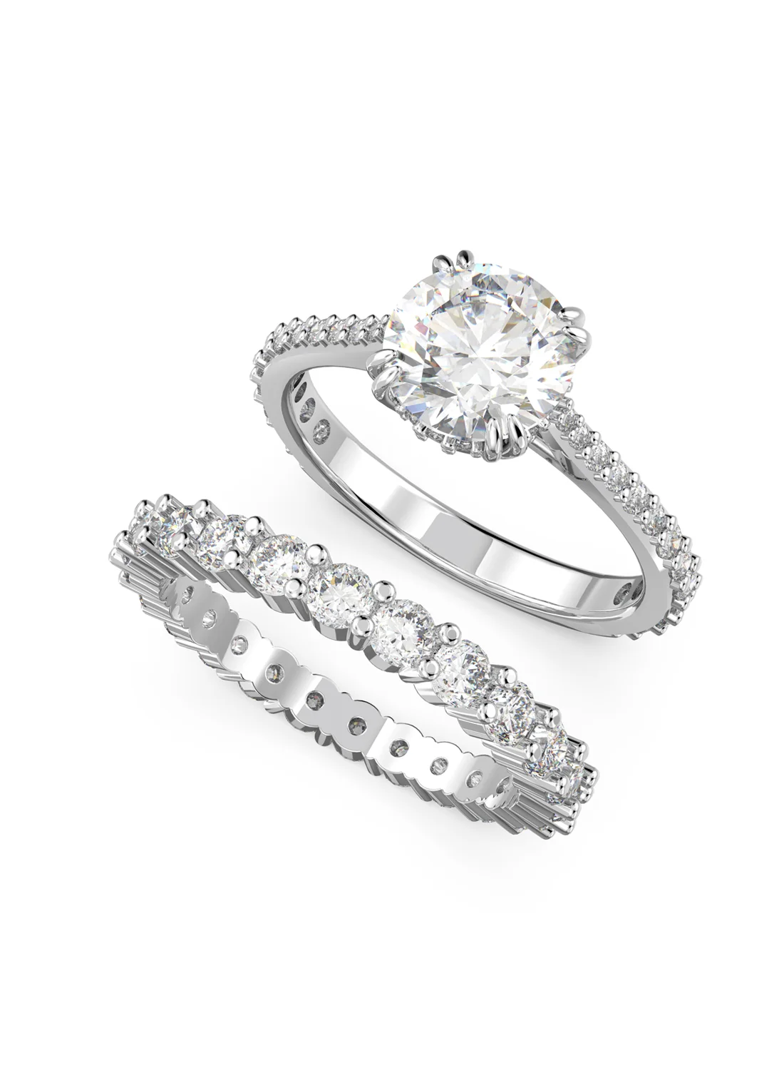 SWAROVSKI Nhẫn Bộ Constella, Set (2), Princess Cut, White, Rhodium Plated